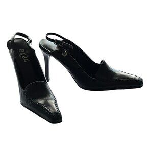 BCBG PARIS black pump pointed toe sling back leather coquette style Y2K size 6
